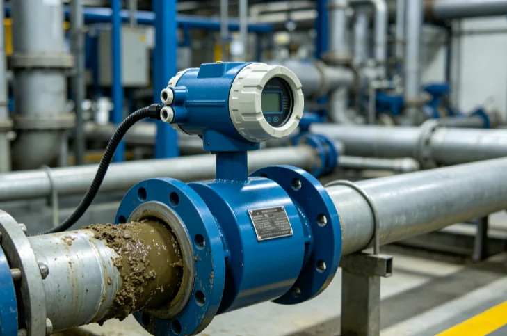 Industrial wastewater electromagnetic flow meter on pipeline
