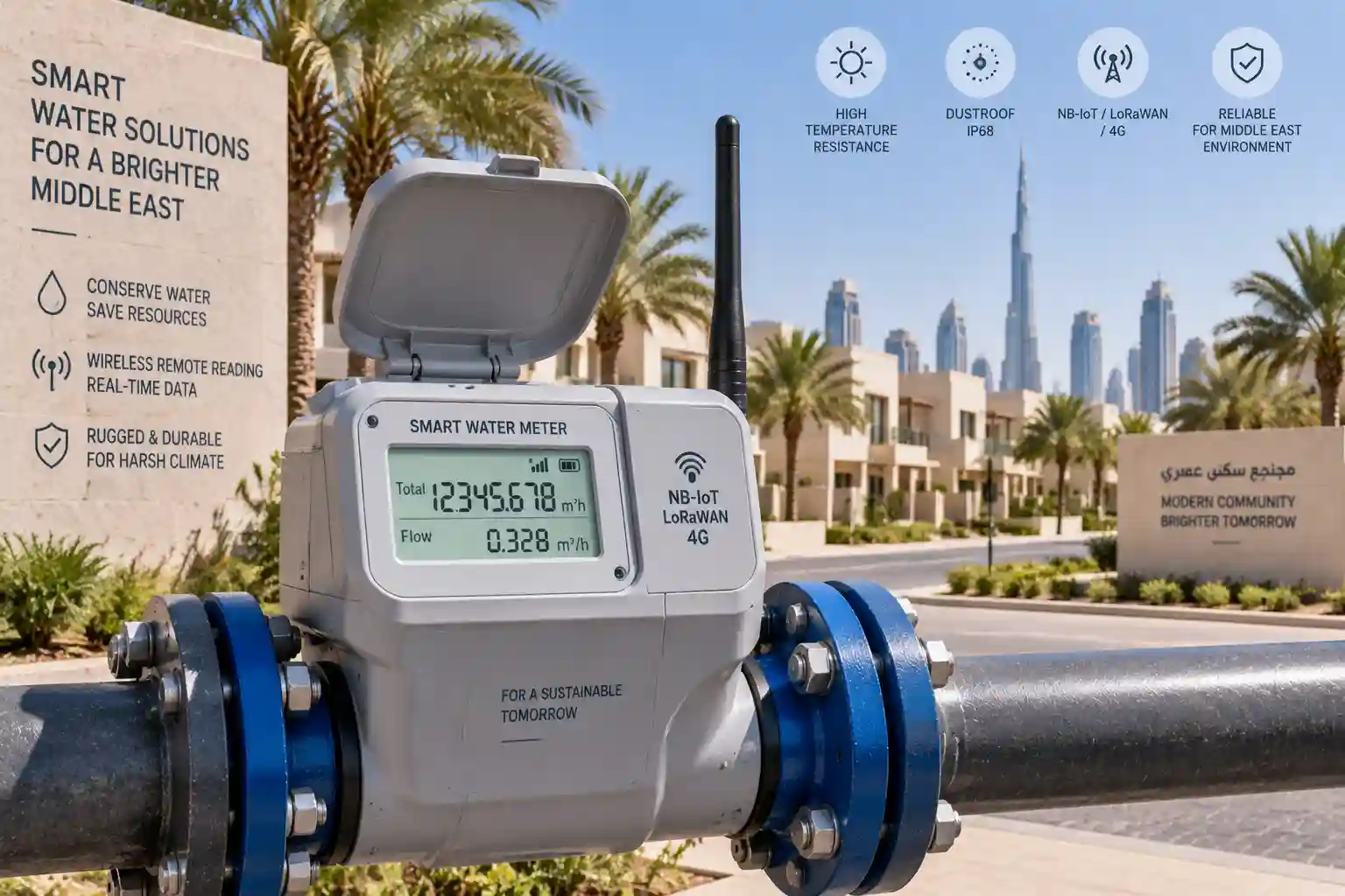 Smart remote reading water meter with wireless communication for Middle East projects